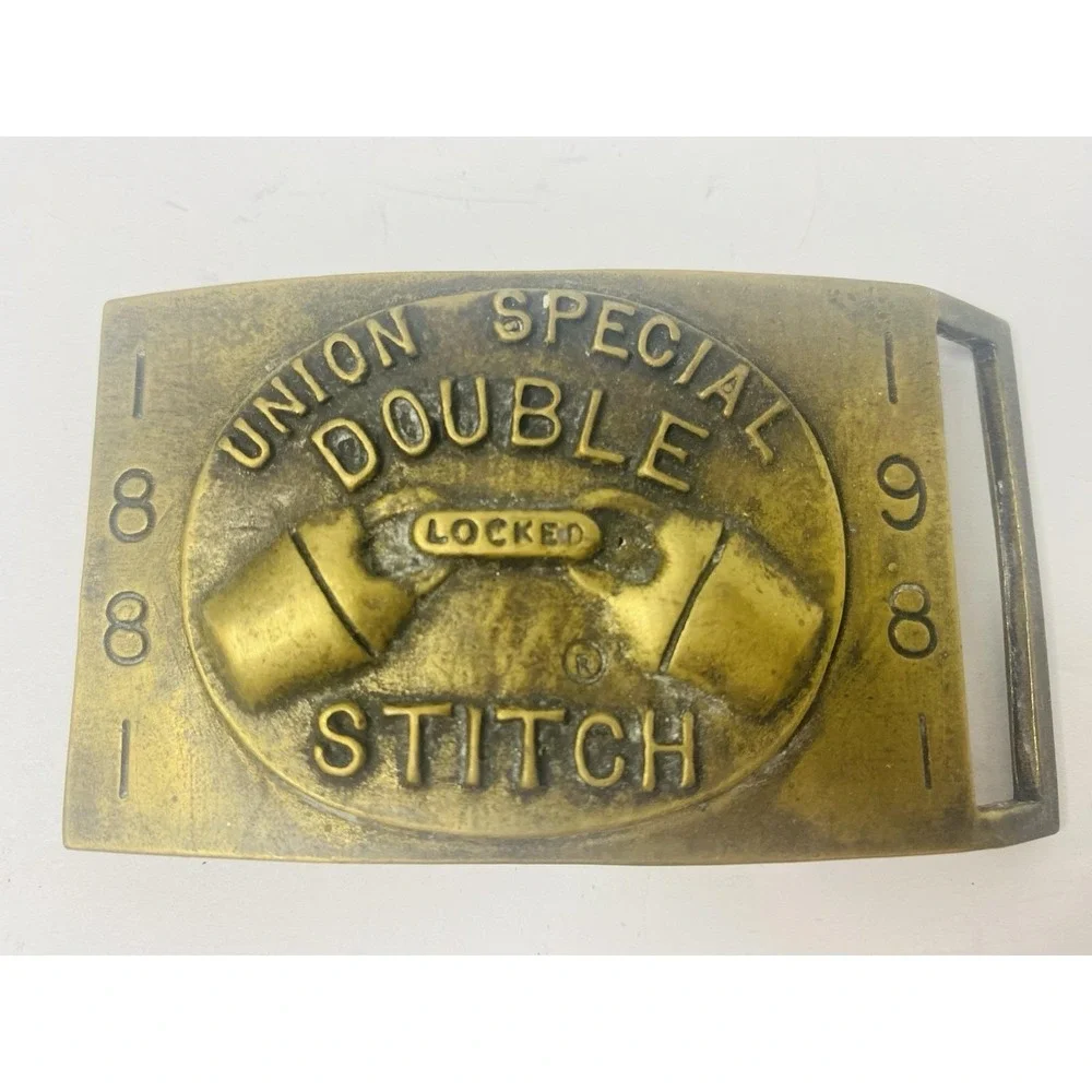 1881 1981 Union Special Double Locked Stitch Brass Belt‎ Buckle Vintage